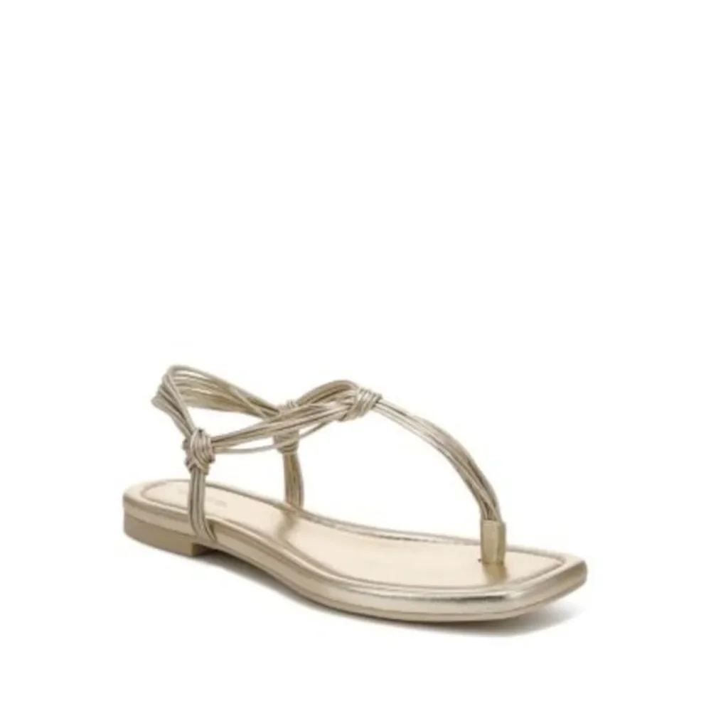 VINCE. Womens Gold Thong Sandal Deja Square Toe Slip On Slingback Sandal 6.5 M